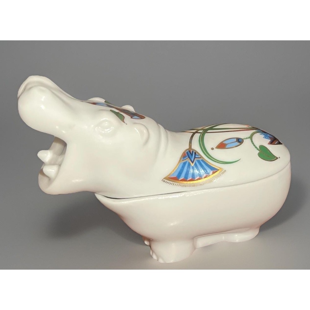 VTG Elizabeth Arden The Pharaohs 1982 Hippo Ceramic Art Deco Trinket Dish 5x2" - Picture 4 of 10